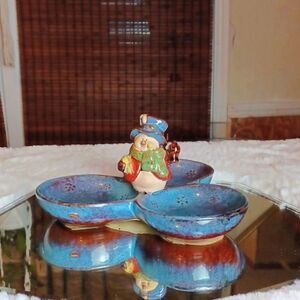 Stone Ware Threr Section Candy Dish